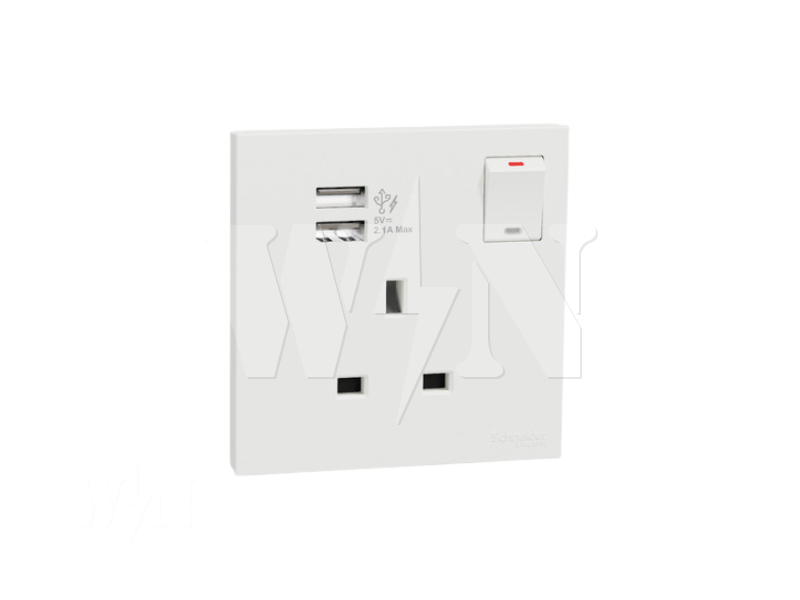 SCHNEIDER AVATARON C 2USB+13A SOCKET 2.1A (WHITE) E8715USBWE