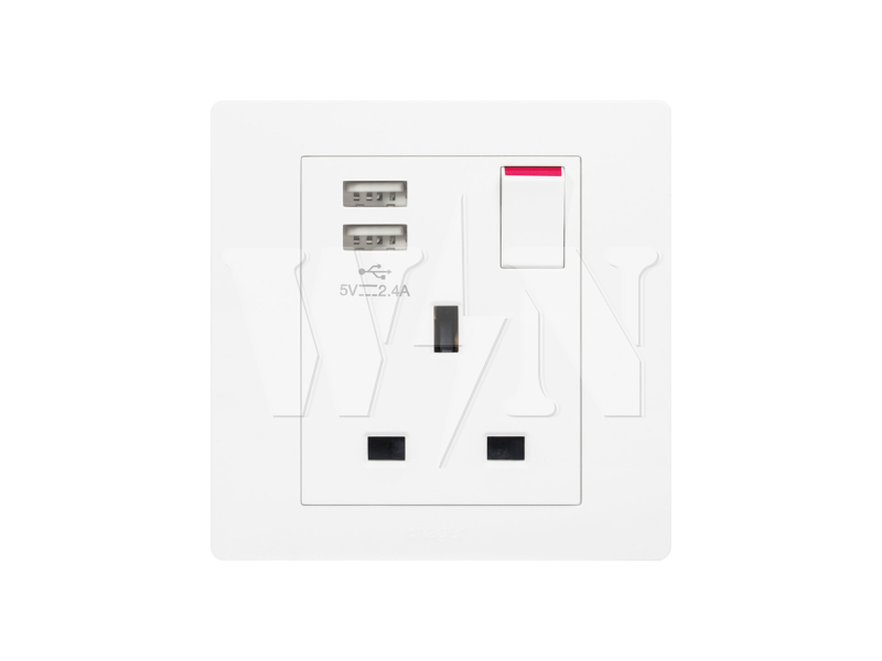 HAGER MUSE 13A SINGLE+2USB (WHITE) WGMS113SUSB